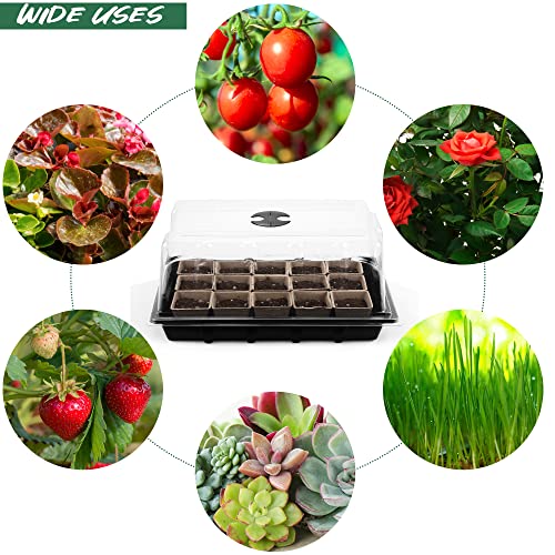 Hahood 4 Pack Seed Starter Tray Set Plants Growing Trays Peat Pots for Seedlings with Seed Starter Pots, Plastic Germination Tray, Plant Labels, Tool for Flower Vegetable Planting, Black - color: Black