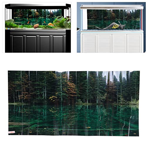 Fish Tank Background Decoration, 3D PVC Self Adhesive Wallpaper Sticker with Lake Reflection Pattern, Aquarium Background for Freshwater and Saltwater Tanks (61 * 30CM) - size: 61*30CM