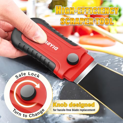 DIYSELF 2 Pack Razor Blade Scraper with 30 Pcs Blades - Scraper Tool - Scraper for Cleaning Stove, Oven, Glass, Kitchen - Paint Scraper - Razor Scraper - Glass Scraper - Glass Stove Top Scraper - color: Red, size: 2 Pack