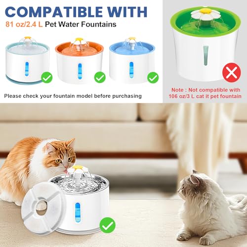 12 Pack Cat Water Fountain Filter, 8 Pcs Cat Fountain Filters Replacement Dia is 5" & 4 Pcs Pre-Filter Sponges for 81oz / 2.4L Round Automatic Pet Water Fountain Dog Dispenser, 3-Filtration System