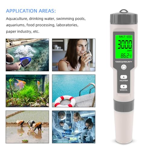 Pool Salt Tester - Multifunctional 5 in 1 Salinity, PH, TDS, EC, and Temperature Meter, Pool Salinity Testing Kit, Digital Salinity Tester for Swimming Pool,Saltwater, Sea Water, Aquarium - color: Gray