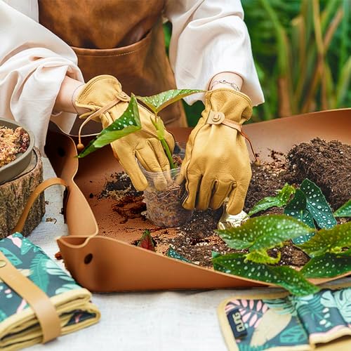 Plant Repotting Mat,Waterproof Leather Plant Transplanting Mats,Indoor Succulent Potting Mat for Change Soil and Watering,Portable Gardening Mats for Transplant and Mess Control (30" X 18",Brown) - color: Brown Leather