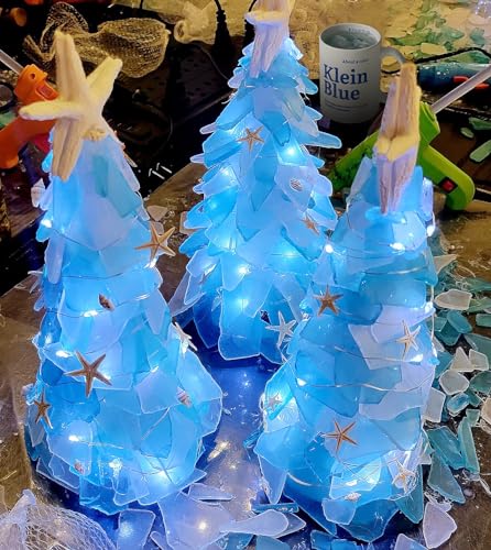 Large Caribbean Blue Sea Glass Pieces for Crafts, 31 oz Non-Dyed Frosted Glass, 1.2–2 in Beach Glass Look for Christmas Tree DIY, Wreath Decor, Vase Filler, Centerpieces & Coastal Decor - color: Caribbean Blue