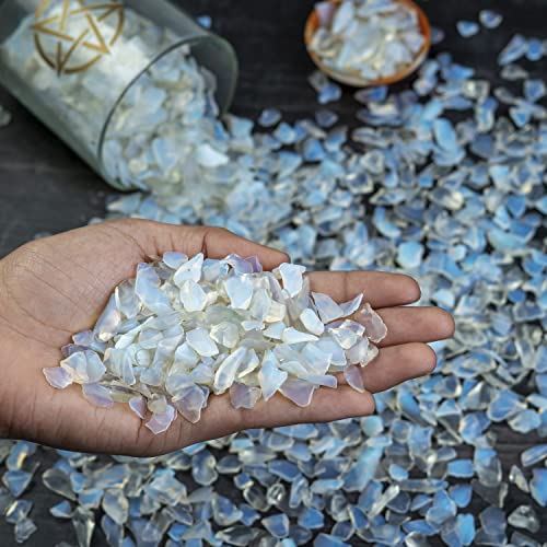 Crocon 1 LB Crushed Opalite Chips Bulk Stones 2000+ Carats Natural Quartz Pieces Irregular Shape Gemstones for Gifts New Home and Chakra Healing Crystals Home Décor Gifts for Women - color: Opalite Chips, size: 1 Pound