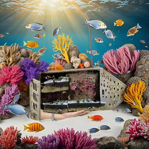 Pssopp Aquarium Shipwreck Decoration, Non Toxic Plastic Resin Ornament, Vivid Sunken Wreck with Realistic Detail for Fish Tank, Low Maintenance Decor for Home Aquarium Hobbyists and Fish Owners