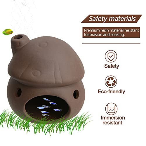 Aquarium Decor Ceramic Mushroom House Ornament Fish Tank Landscape Decoration Pottery Hide Cave Habitat Hut Small Shrimp for Goldfishes to Rest Breed Hiding (Brown) - color: Brown