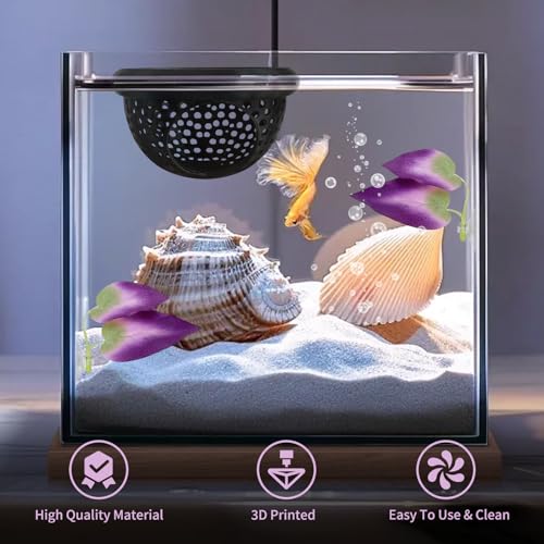 3Pcs Betta Fish Tank Accessories-Floating Betta Hide & Fish Leaf Hammock, Feeder, Hiding Spots for Betta Fish