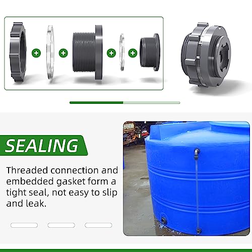 TAISHER 2PCS Black PVC 1-1/4'' Bulkhead Tank Connector Adapter Fitting with Plugs & Gasket for Water Tank, Rain barrels, Aquariums, Bathtubs and Sink - size: 1-1/4"(PVC) with Plugs & Gasket