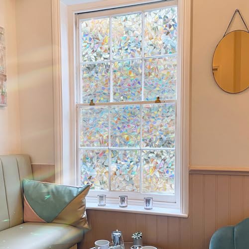 Niviy Stained Glass Window Film Rainbow Film Decorative Window Sticker 3D Decals Vinyl for Glass, Static Cling Sun Blocking Coverings Tint for Home, 17.5 x 78.7 inches - color: Rainbow, size: 17.7" X 78.7"