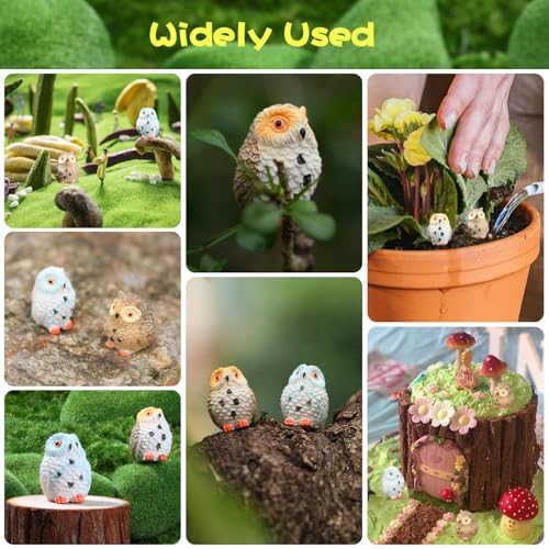 4pcs Mini Resin Owls and 1pcs Branch, Miniature Owl Figurines for Fairy Garden Accessories, Plant Pot, Bonsai Craft Decor, Cake Topper, DIY Home Micro Landscape Ornaments - style: Owl and Branch