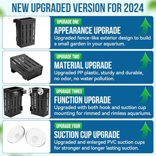 Borlech Upgraded Large Aquarium Plant Holder with Hooks and Suction Cups for Fish Tank Aquaponic Plant Cultivation and Aquascape Decorations (Black) - color: Upgraded Black-4 Pieces