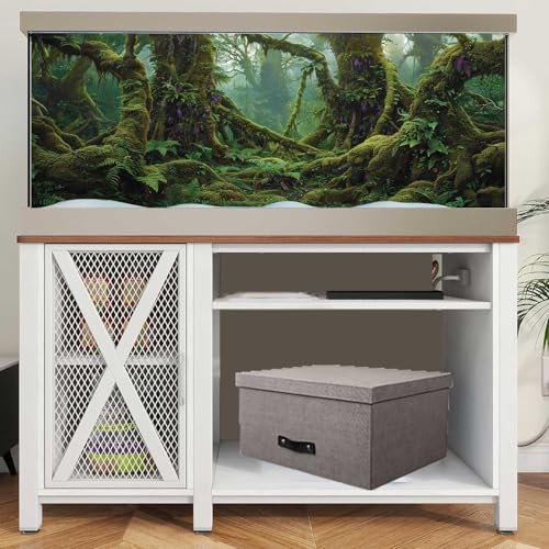 Tropical Forest Aquarium Background, Green Huge Tree Reptile Habitat Rainforest Terrarium Background, 6 EVA Double-Sided Tapes 48x24 inches/120x60 - color: Tree, size: 48"L x 24"W
