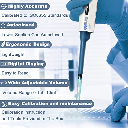 ONiLAB 20-200ul High-Accurate Single-Channel Manual Adjustable Variable Volume Pipettes, Autoclavable, 7010101009 - size: 20-200ul