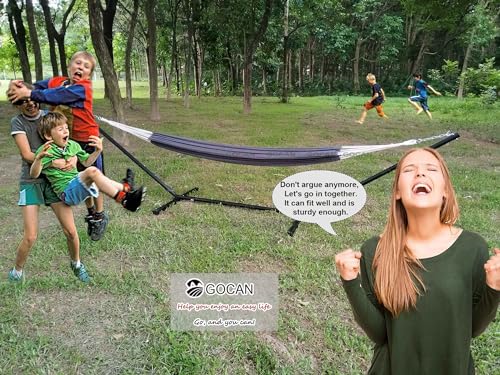 GOCAN Hammock Outdoor 2 People 220x150cm Total Length 330cm Load 300kg Canvas Cotton Hammock for Garden Indoor Children Balcony Dark Gray XXL - color: Darkgrey