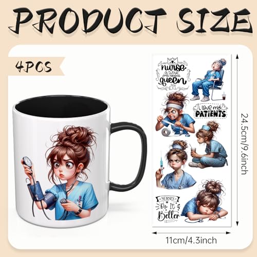 UV DTF Cup Wraps, 4 Sheets Nurse Quotes 16oz Glass Cups, Clear Transfer Stickers for Tumblers and Bottles, Assorted Pattern Set - style: Nurse Quotes