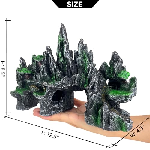 Aquarium Decor Large N Tall Fish Tank Rock Decor with Mountain View Ornaments,Tree House,Cave,Extra Large Fish Tank Decorations