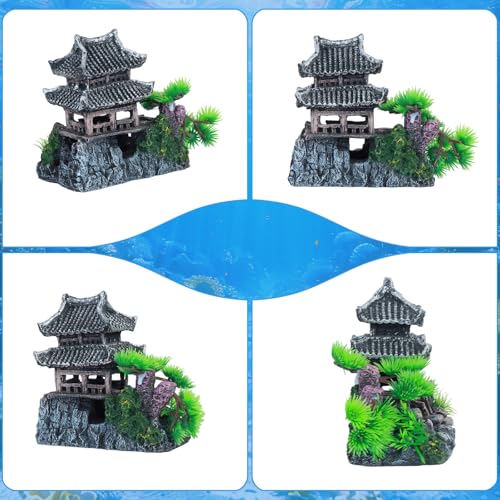 Saim Large Aquarium Decorations Set– Resin Castle and Mountain View Stone Ornament, 2Pack Fish Tank Rock Decor & Aquatic Plant Background for Freshwater/Saltwater Tanks (11.5x6x10.6+5.83x3.74x5.91) - size: 11.5x6x10.6+5.83x3.74x5.91