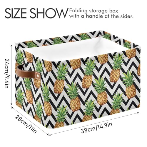Pineapple Pattern Storage Basket Bin, Large Cube Storage Box Canvas Collapsible Storage Organizer for Home Office Closet - 15 L x 11 W x 9.5 H - color: Pineapple Pattern, size: 1 PCS