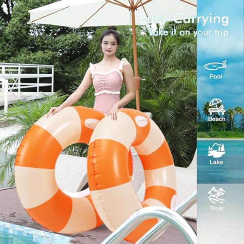 2 PCS Inflatable Pool Floats for Swimming Pool Party Lake Beach Adults - Floaties Pool Tubes Swim Rings Tubes Floaties for Beach Pool Party Decorations - color: Orange, size: 33"