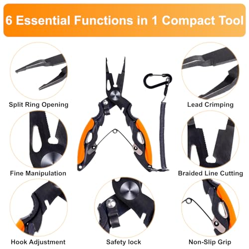 Titanium Coated Micro Fishing Pliers Precision Split Ring Pliers for Ultralight Fishing with Storage Pouch & Lanyard Orange - color: Orange