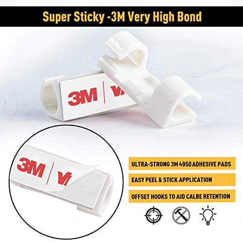 Cable Clips with Strong Self-Adhesive, XIAOXI Cable Management TV PC Wire Holder Sticky Tidy and Organizer Cord and Wires - 40 Pcs (White) - color: White