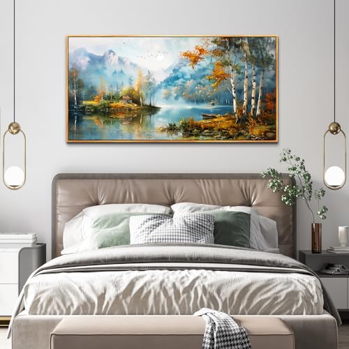 ZUITINGHUA Large Wood Framed Wall Decor For Living Room Canvas Wall Art For Office Modern Wall Decorations For Bedroom Lake View Painting Tree Forest Pictures Artwork Room Home Decor 24x48 In - color: Lake View Wood Framed, size: 48"L x 24"W