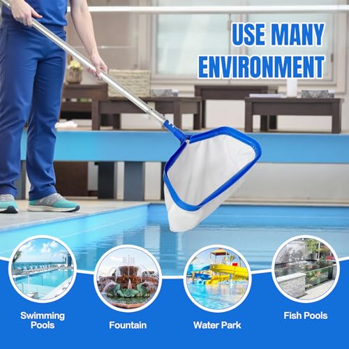 joyhalo Pool Skimmer Net with Pole, 2.5FT-10FT Adjustable Aluminum Pole & Fine Mesh Pool Net,Larger Capacity Skimmer Leaf nets for Cleaning Leaves, Debris - color: White
