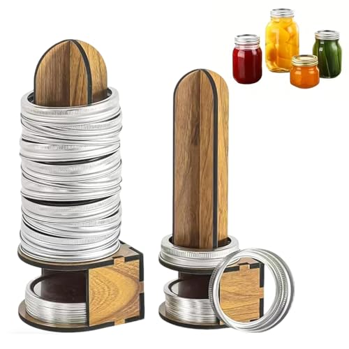 Mason Jar Lid Organizers Inside Cabinet, 2 Pack Wooden Canning Lid Rack Holder for Kitchen Organization and Storage, Regular and Wide Mouth