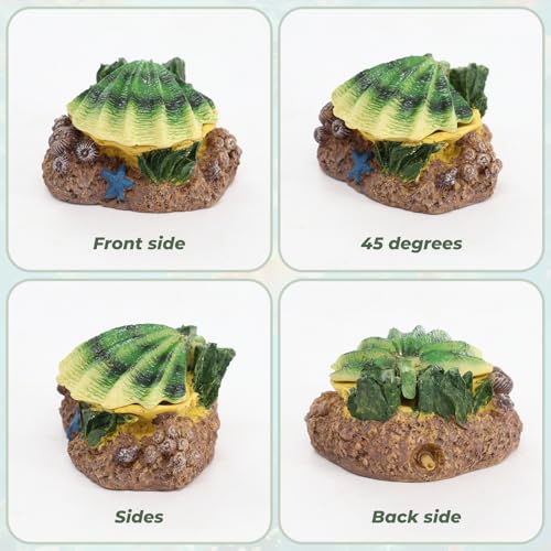 WishLotus Aquarium Bubbler Decorations, Opening and Closing Shells Air Bubbler Decor Ornament for Fish Tank (White Green, M) - color: White Green, M