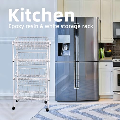 NSF white 4-layer storage rack, kitchen basket rack, vegetable tableware sorting, laundry room dirty clothes storage, detachable storage basket, multifunctional household epoxy resin - size: 4-White DIY basket