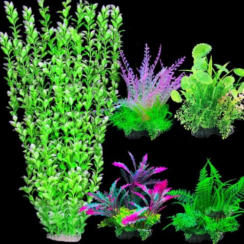 5PCs Mult-Color Aquarium Decor Plants Set, 23.6 Inches Extra Large Artificial Plastic Fish Tank with 4 Plastic Plants, Tall Fish Tank Decorations - size: Large-5Packs
