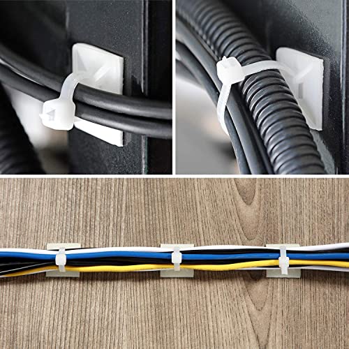 Strong Back-Glue Self Adhesive Cable Zip Tie Mounts Kit - 50 Set Cable Management Clips with 6" Zip Ties, Wire Holders - Outdoor Sticky Wire Organizer Clips-White - color: White, size: 50 Set