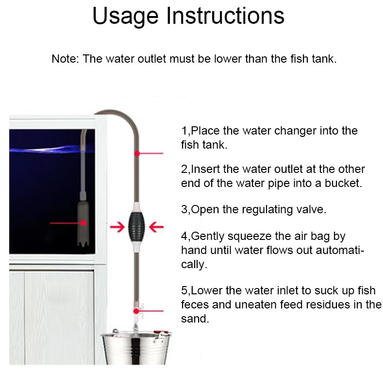 Aquarium Siphon Water Changer Kit Manual Gravel Vacuum with 5.25ft Hose 2 Rigid Tubes Total 7.2ft Air Bulb Flow Control Valve Duck Bill Head for Fresh and Saltwater Tanks