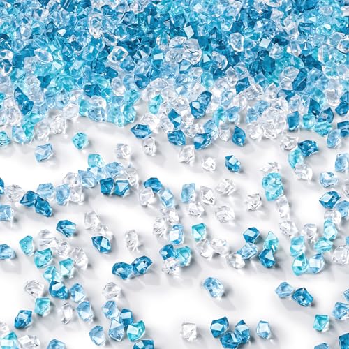 DomeStar 4200PCS Fake Ice Rocks, Mini Fake Clear and Blue Acrylic Crushed Ice Rocks for DIY Craft Wedding Vase Fillers（0.33" x 0.23"） - color: Clear and Blue