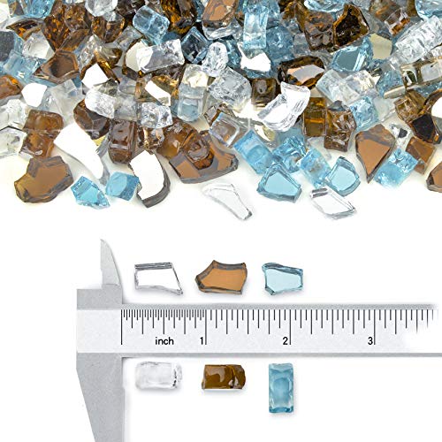 Stanbroil 10-Pound Blended Fire Glass - 1/4 inch Reflective Tempered Fire Glass Blended Aqua Blue, Platinum, Copper Reflective for Indoor and Outdoor Gas Fire Pits and Fireplaces - color: Aqua Blue, Platinum, Copper, size: 1/4"