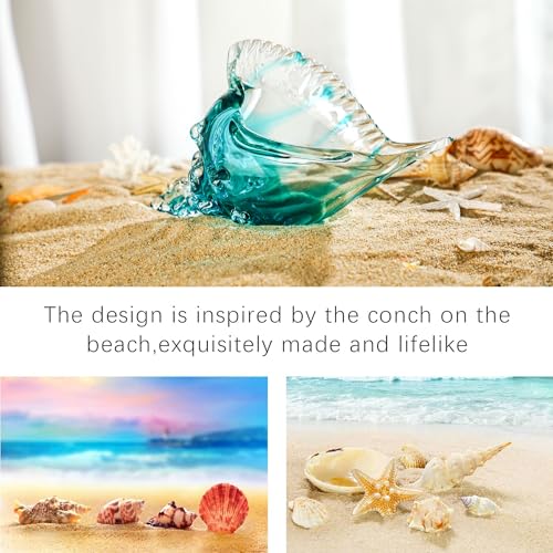 Blown Glass Conch Shell Sculpture, 8.2" Sea Glass Art Decor, Conch Shell Decorative Statues, Seashell Sculpture for Dining Tables, Entryways, Coffee Tables, Living Room, Shelf Fillers Gift for Women - color: Half Blue