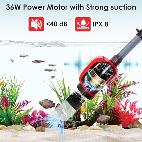 36W Electric Gravel Cleaner for Aquariums, Automatic Fish Tank Vacuum for Water Change & Sand Cleaning, with Adjustable Telescopic Pole for Large Tanks
