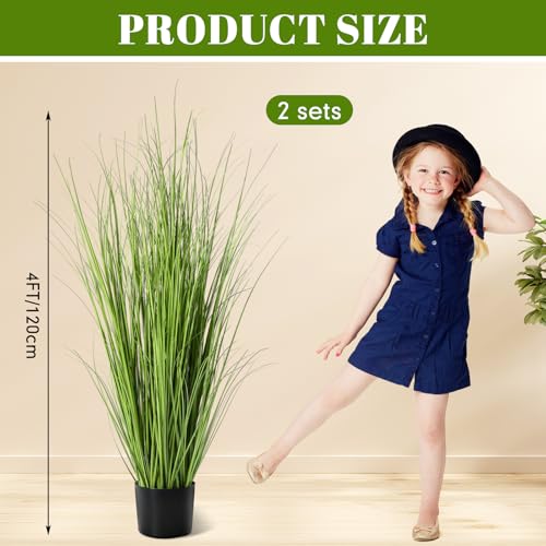 Jexine 2 Pieces Tall Artificial Grass Plant Potted Artificial Greenery Floor Plants Fake Pampas Grass Tall in Pot for Housewarming Gift House Garden Bathroom Lobby Indoor Outdoor (Spring,4 ft) - color: Spring, size: 4 ft