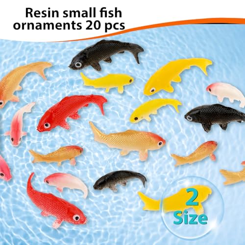 20pcs Fake Koi Fish Figurines Mini Fish Cute Miniature Fake Fish, Mini Goldfish Figurines, Mix Colorful Koi Fish, Tiny Carps Tank Supplies, Fairy Garden Ornament Decoration Plastic Animals Tiny