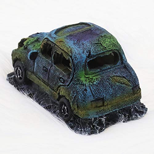 Create idea Aquarium Fish Tank Decor Ornament Resin Imitation Accident Car Landscape Terrarium Home Interior Decorating Accessories 12x7x7cm Blue