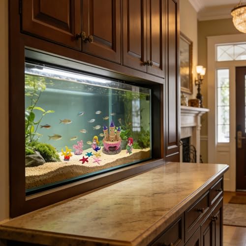 Aquarium Castle Decor with Artificial Starfish & Coral, Pink Fish Tank Accessories for Aquascape Enthusiasts, Sand Table DIY