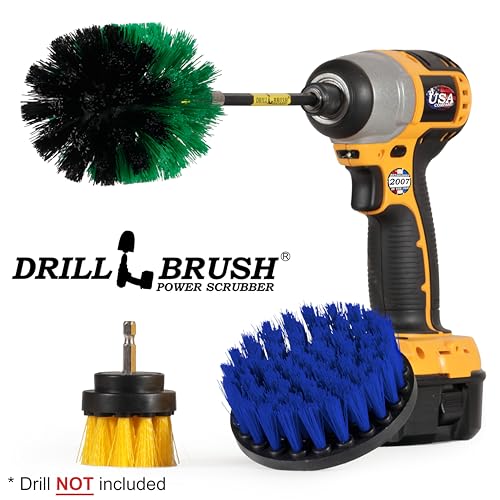 Drillbrush Shower Scrubber Drill Attachment - Car Detailing Tools - Dishwasher Safe Drill Brush Scrubber For Cleaning Tubs, Sinks, Tile, Grout, Flooring, Carpet, Leather, Seats, Boats, Kitchens, Ovens - color: Yellow, Green, Blue