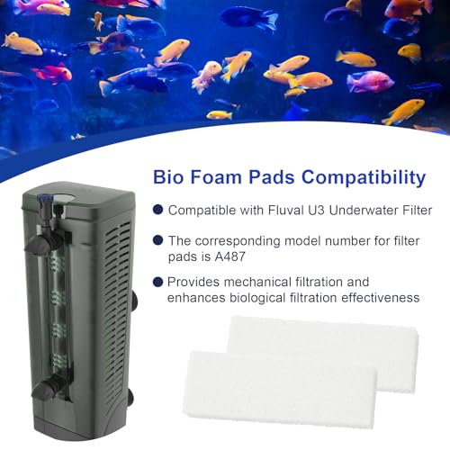Aquarium Filter Bio Foam Pads Compatible with Fluval U3 Underwater Filter, A487 Replacement Filter Foam for Fish Tank, Filter Sponge Media for Freshwater and Saltwater Tanks, 10 Pack