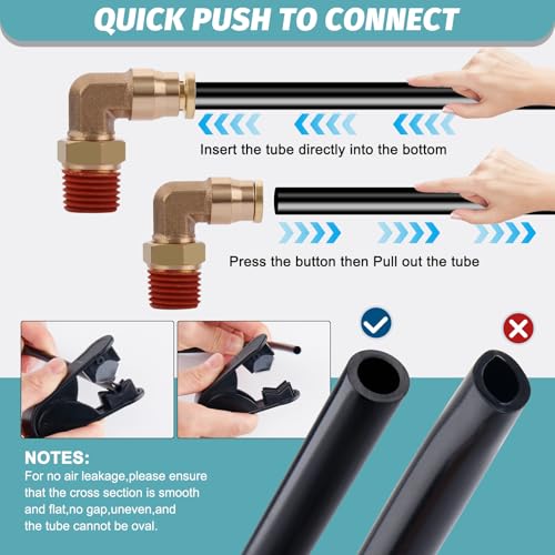 50FT 1/4 Air Hose Brass Fittings Kit 11pcs 1/4" OD Quick Push to Connect DOT Brass Fittings 1/4 SAE J844 PA12 Nylon Air Line Tubing with Cutter for Air Suspension Kit Truck Trailer Brake System - size: 1/4“OD 50FT KIT