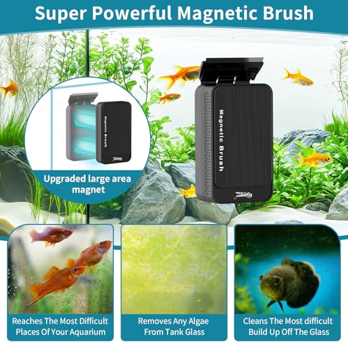 Hygger Aquarium Magnet Glass Cleaner, Magnetic Fish Tank Cleaner With 2 Blades for Glass and Acrylic Aquariums, Aquarium Algae Scraper with Super Strong Magnet for fish tanks 0.25-0.5 inches thick (M)