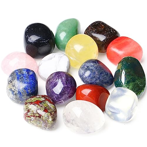 DUQGUHO 15 Pcs Natural Crystals Bulk Tumbled Stones Polished Irregular Quartz Crystal Set Chakra Colored Rocks Gemstones Vase Filler Landscape Bottom Decoration Energy Reiki Beginners Decoration - color: Multicolor- 15pcs
