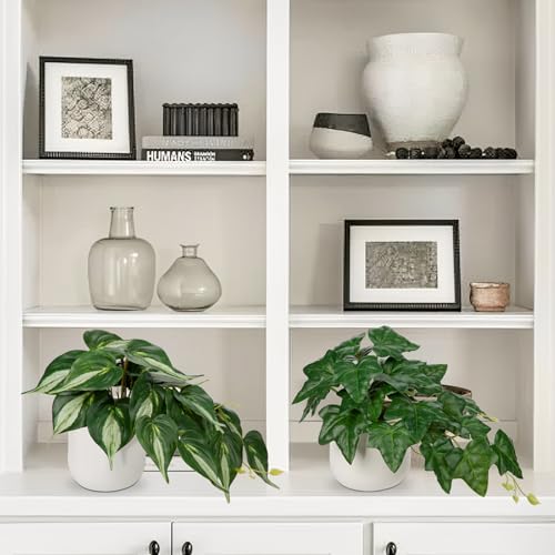 GnFlus Fake Plants Set of 2 Artificial Plants Faux Ivy Pothos with White Ceramic Pots Fake Potted Plants Artificial Decor for Home Bathroom Shelf Desk Indoor - color: Fake Plants #3