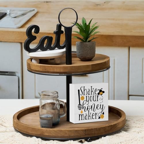 Summer Decorations for Home Summer Decor for Table, Cute Bee Sign Honey Bee Harvest Home Decor Gifts for Women Decorations for Office Desk Shelf Cubicle 5 X 5 Inch - color: Shake