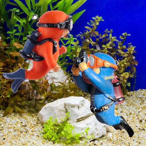 2PCS Diver Aquarium Decorations - Cute Floating Diver Figurines | Perfect for Fish Tank Scenes | Ideal for Unforgettable Aquatic Atmosphere, Playful Tank Decor