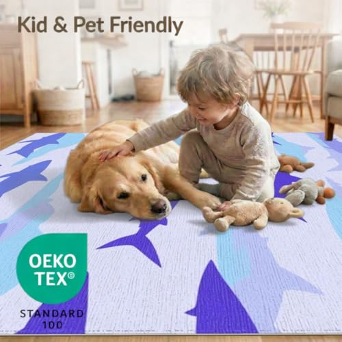 4'x6' Washable Flatwoven Rug, Light Blue Graphic Cloud Easy Care Throw Carpet for Dorm Room, Small Living Room, Apartment, Stain Resistant Low Profile Floor Covering | Ref:2069997 - color: Blue/Pattern 1, size: 4' x 6' (Rectangular)